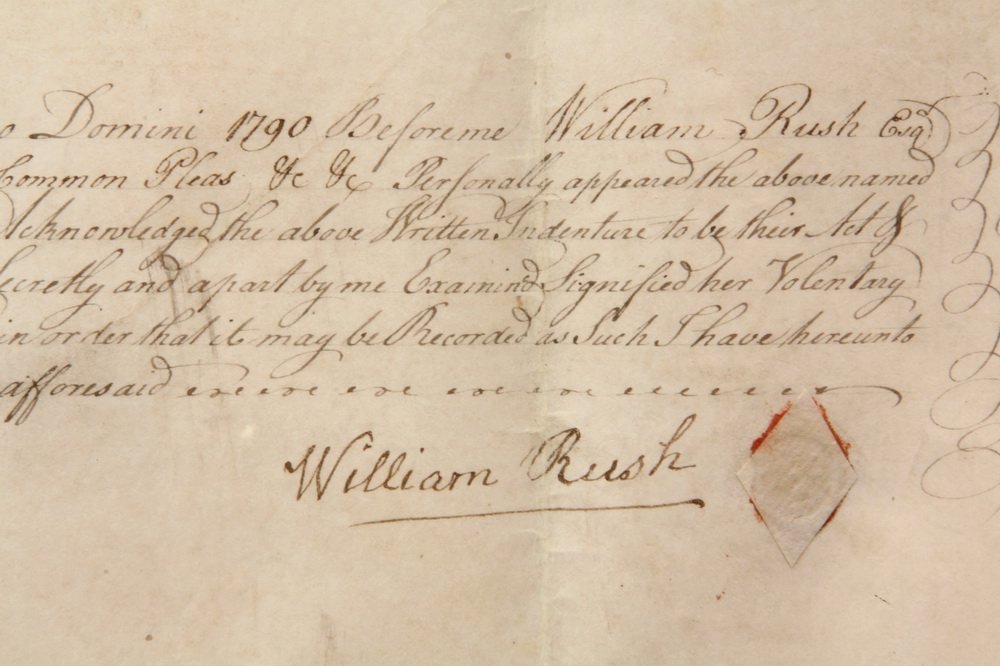 PARCHMENT DOCUMENT SIGNED BY WILLIAM RUSH (July 4, 1756: PARCHMENT DOCUMENT SIGNED BY WILLIAM RUSH (July 4, 1756 â€“ January 17, 1833) - U.S. Neoclassical Sculptor from Philadelphia, Pennsylvania. Rush is considered the first major American sculptor. R