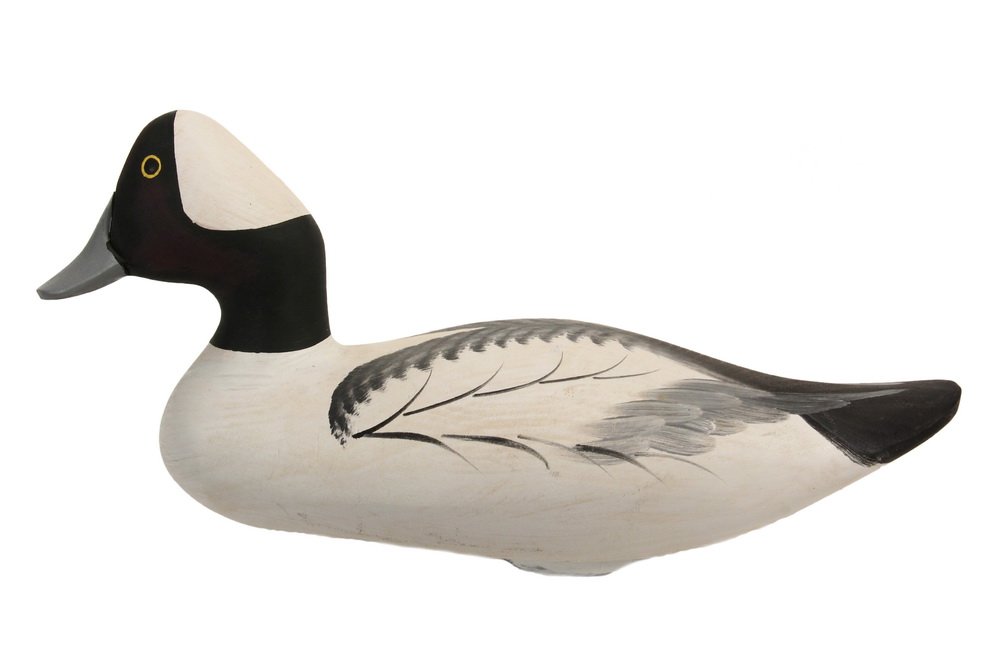 DUCK DECOY - Carved and Painted Wood Decoy in the: DUCK DECOY - Carved and Painted Wood Decoy in the Madison Mitchell Style, Chesapeake Bay Area, by Joey Jobes, third son of Capt. Harry R. Jobes. Signed and dated 2003. 13" long. Fine condition.
