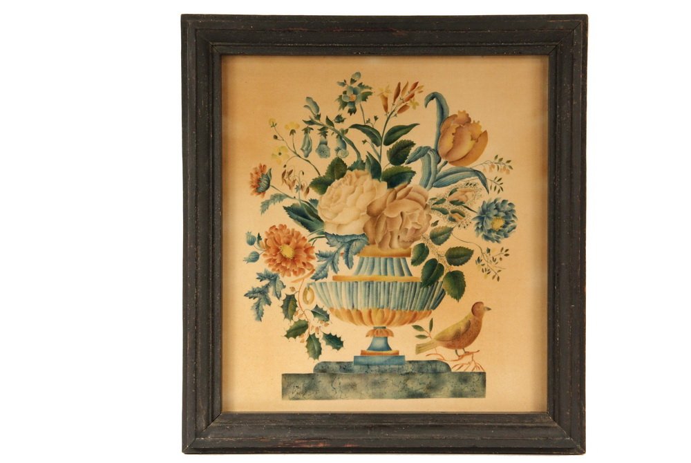 FRAMED THEOREM - 19th c. Theorem of Floral Urn with (1 of 3)