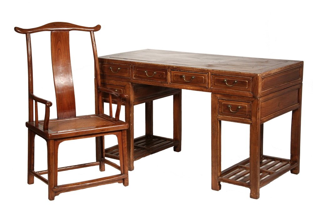 CHINESE DESK AND CHAIR - 19th c. Three-Piece Huanghuali (1 of 5)