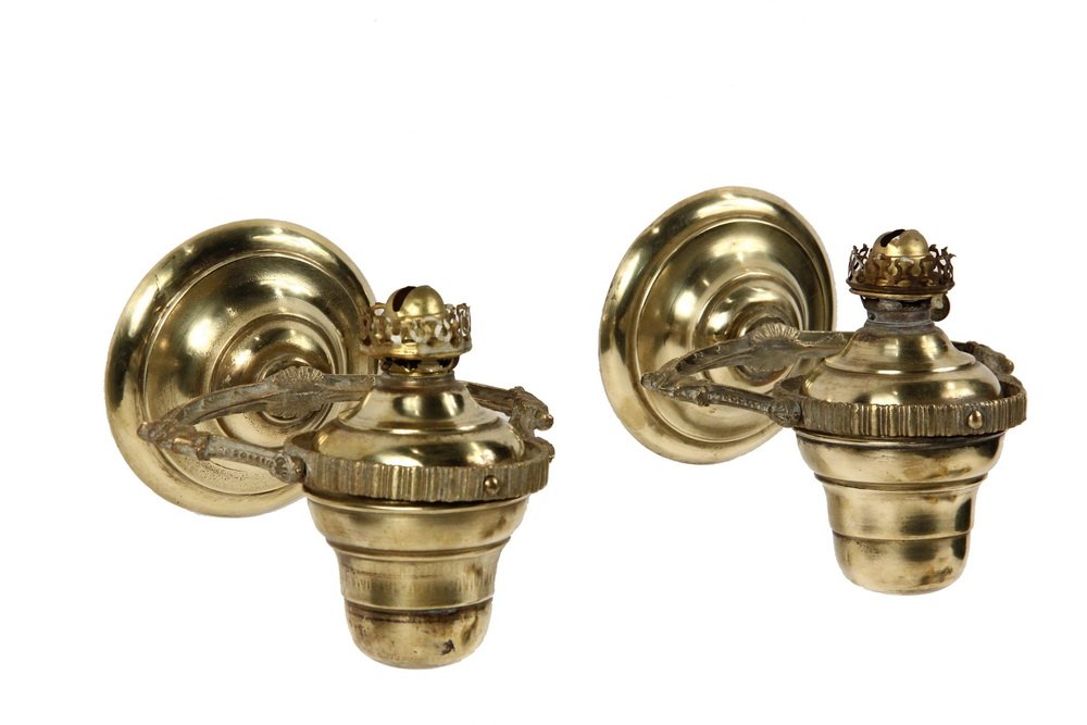 PAIR OF SHIPBOARD LAMPS - 19th c. Solid Brass Gimbaled (1 of 3)