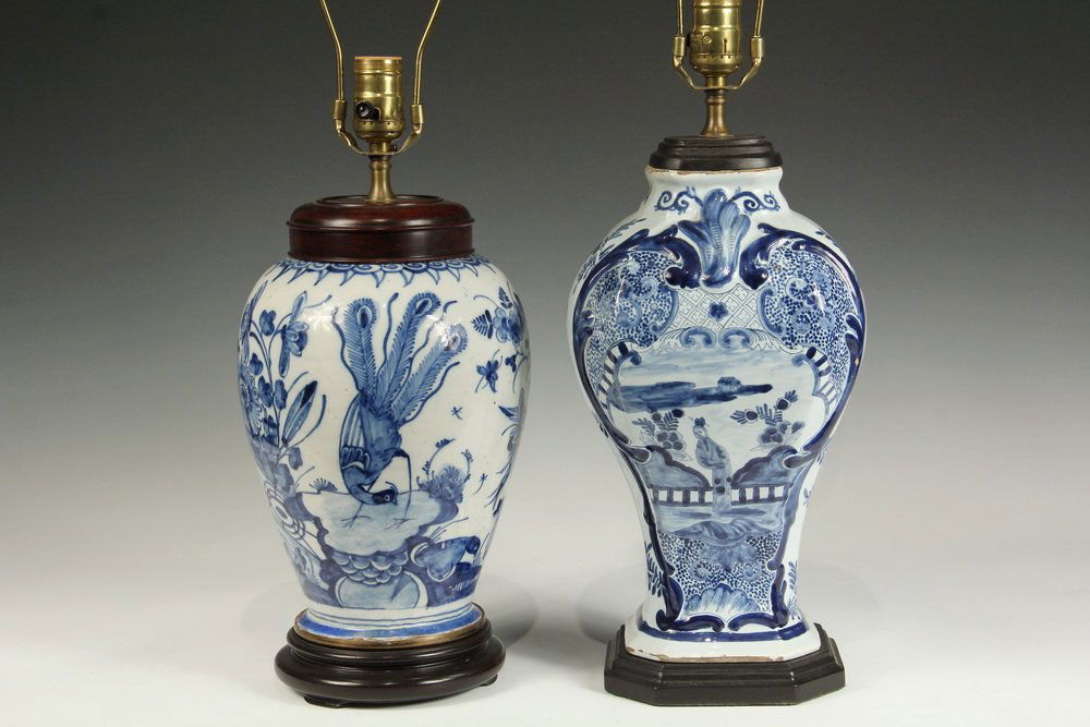 (2) LAMPS WITH DUTCH POTTERY BASES - 19th c. Blue & (1 of 3)