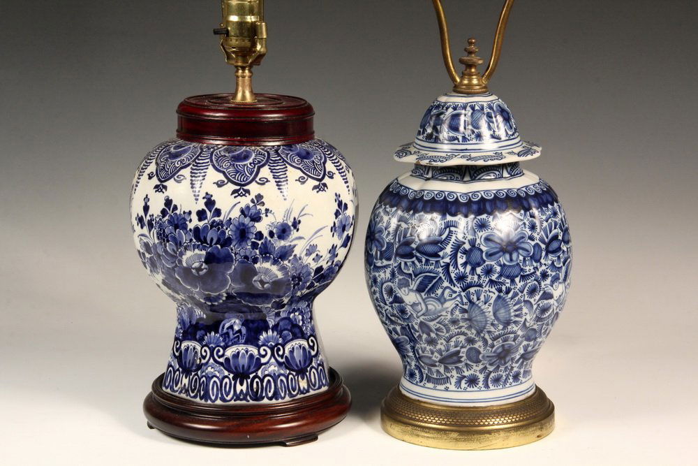 (2) LAMPS WITH DUTCH POTTERY BASES - 19th c. Blue & (1 of 3)