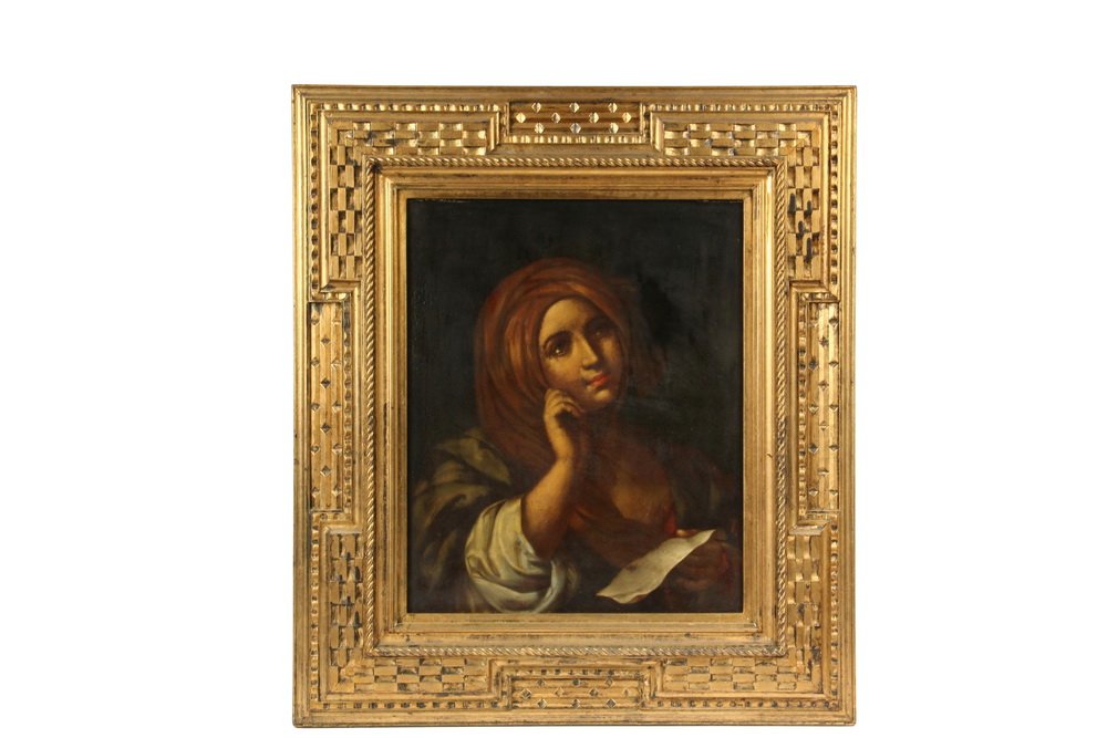 AFTER GUIDO RENI (Italy, 1575-1642) - "Sibilla Persica": AFTER GUIDO RENI (Italy, 1575-1642) - "Sibilla Persica" (Persian Sybil), oil on copper, an early 19th c. academic copy from the original in the Academia di San Luca in Rome, identified on old label ve