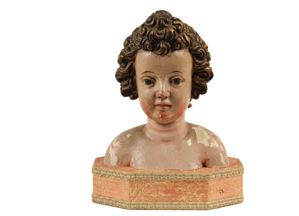 ITALIAN BUST - 18th c. Polychrome Painted Carved Wood (1 of 4)