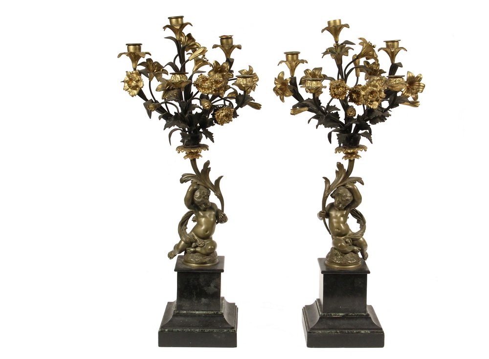 PAIR OF FRENCH BRONZE CANDELABRUM - Second Empire five (1 of 3)