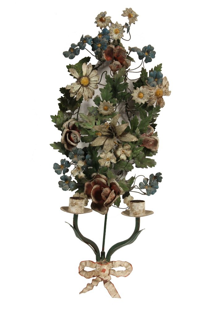 FRENCH TIN WALL SCONCE - Provincial Two-Stem Candle (1 of 2)