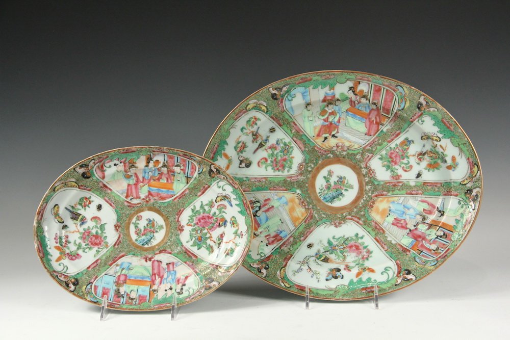 (2) CHINESE EXPORT PLATTERS - 19th c. Oval Graduated (1 of 2)