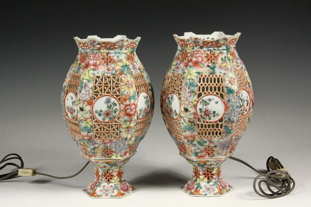 PAIR OF CHINESE PORCELAIN MANTEL LAMPS - Two-Part (1 of 6)