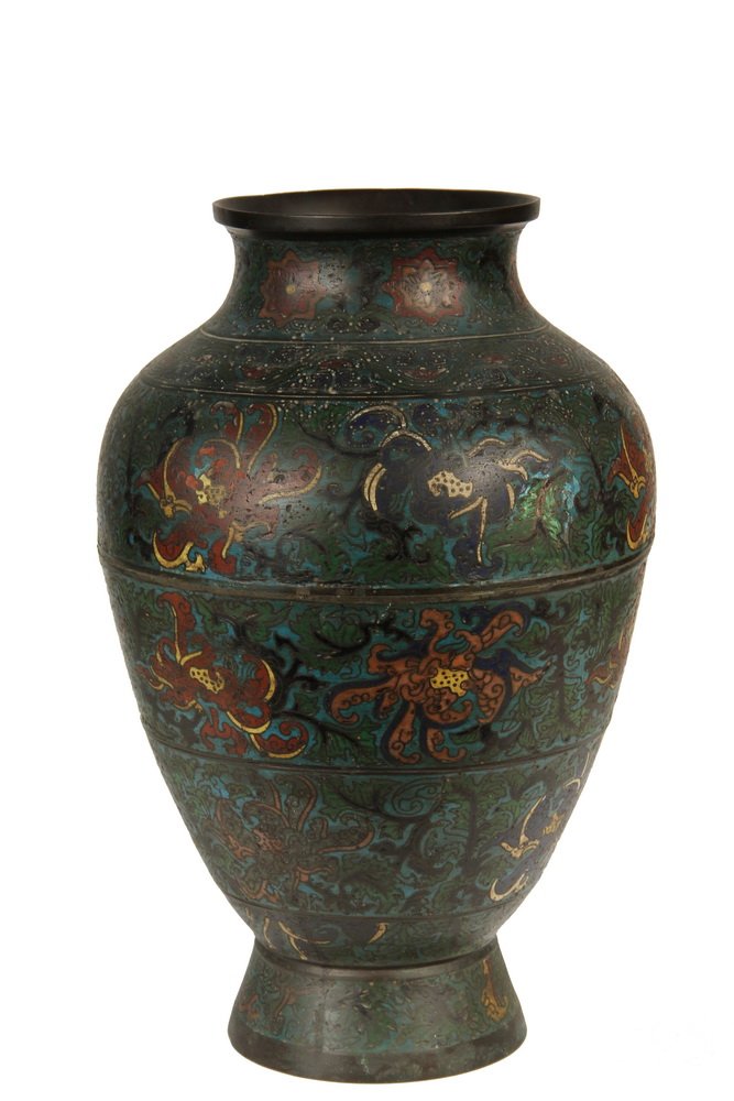 CHINESE BRONZE CLOISONNE URN - Large 18th c. Ovoid Urn (1 of 8)