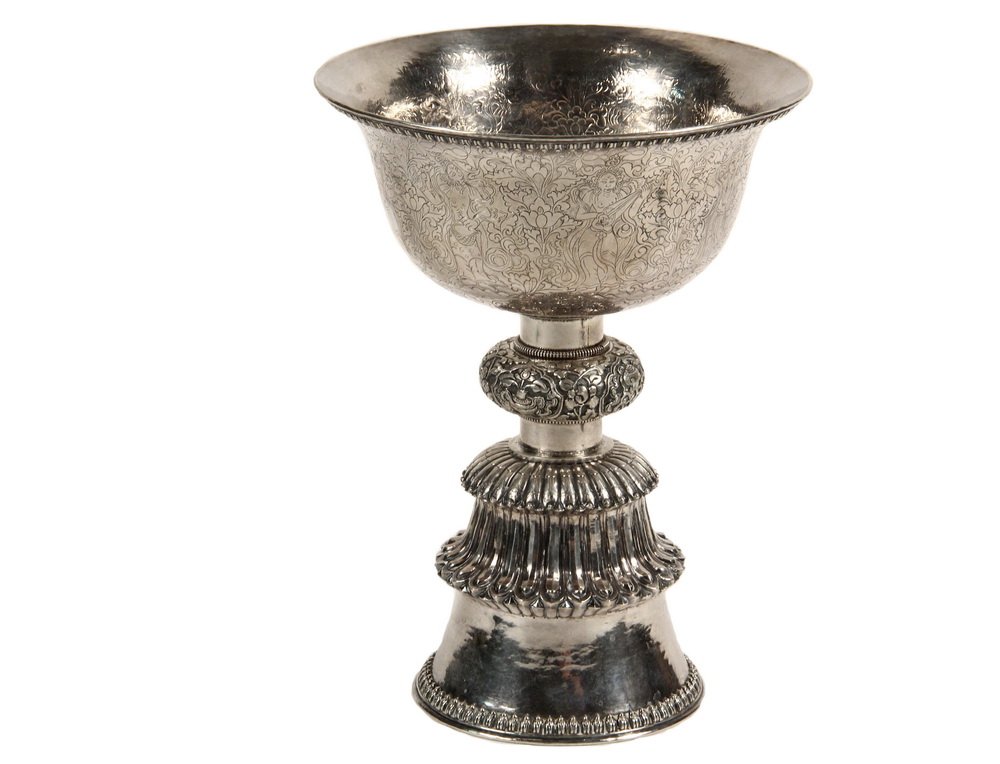 TIBETAN SILVER YAK BUTTER LAMP - Solid silver, in : Lot 0358