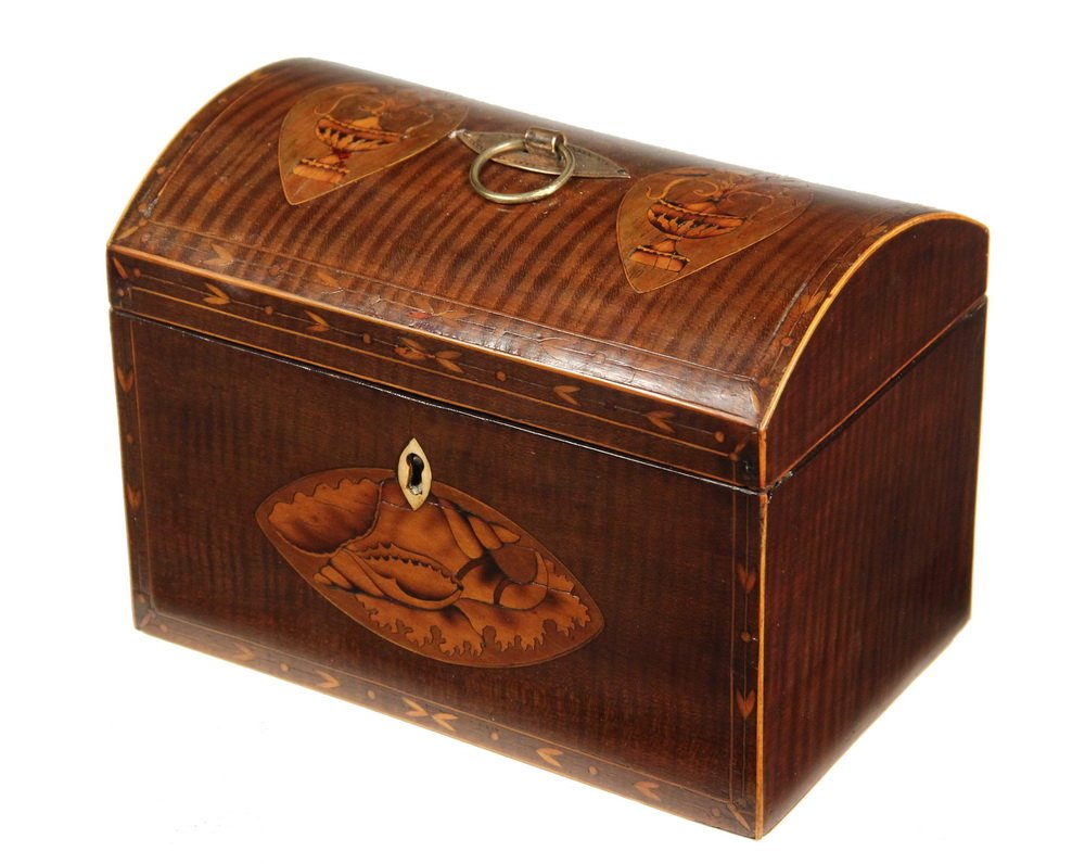 TEA CADDY - English Dome Top Caddy in flame mahogany (1 of 2)