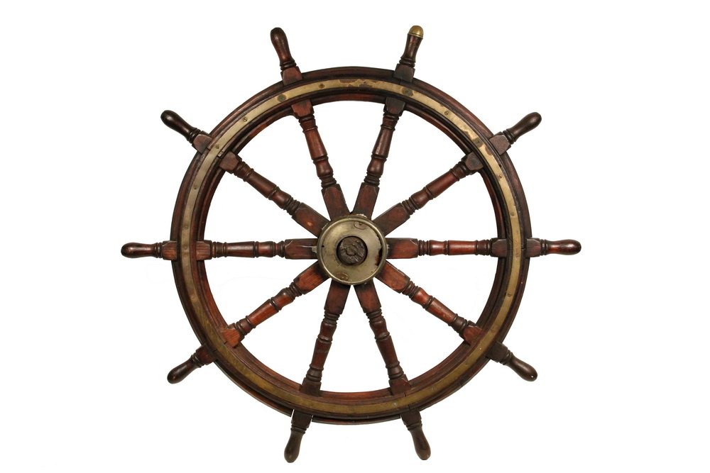 WHALING SHIP'S WHEEL - Large 19th c. Walnut and Bronze (1 of 5)