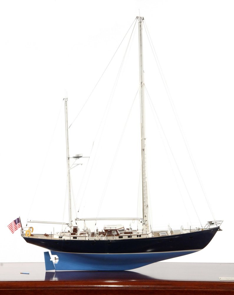 CASED BOAT MODEL - Pleasure Motor/Sail Yacht 'Palawan',: CASED BOAT MODEL - Pleasure Motor/Sail Yacht 'Palawan', designed 1972 by Sparkman & Stevens, Inc., scale 3/8" to 1'-0", model built by Robert H. Eddy, Jr. of Camden, ME and associate Paul A. Tibbets,
