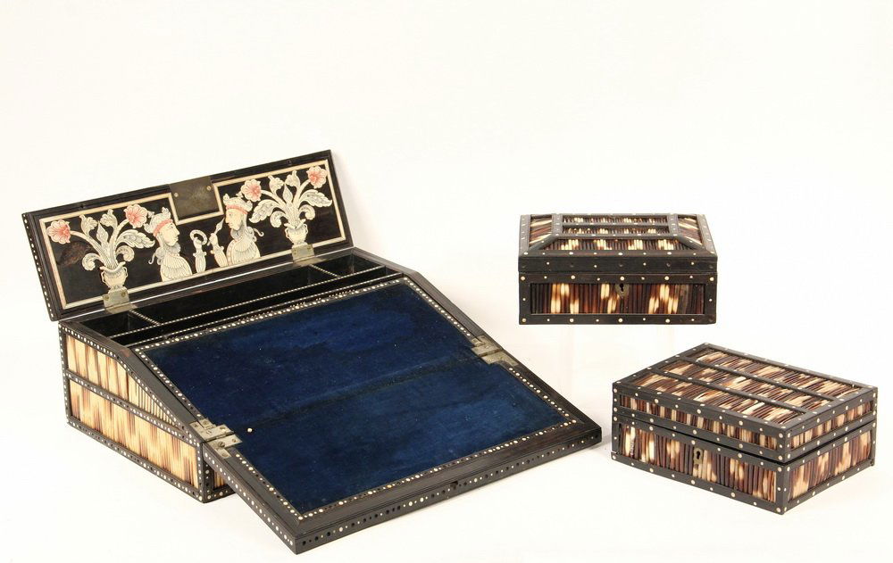 (2) QUILL BOXES & LAP DESK - All in Ebony with quill (1 of 4)