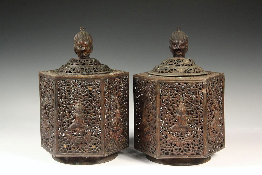 PAIR OF ANGLO-INDIAN LANTERNS - Pierced and Repoussed (1 of 4)