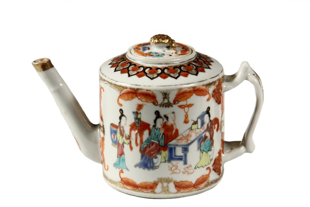 CHINESE TEAPOT - 19th c. Cylindrical Teapot decorated (1 of 3)