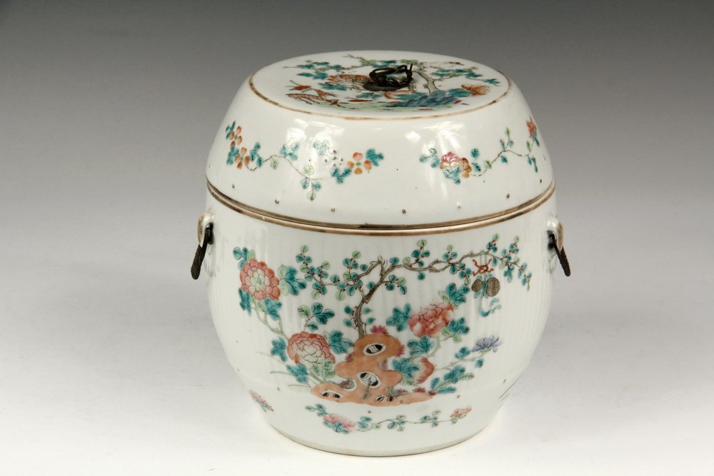 CHINESE PORCELAIN WARMER - Large Barrel Form Covered (1 of 5)