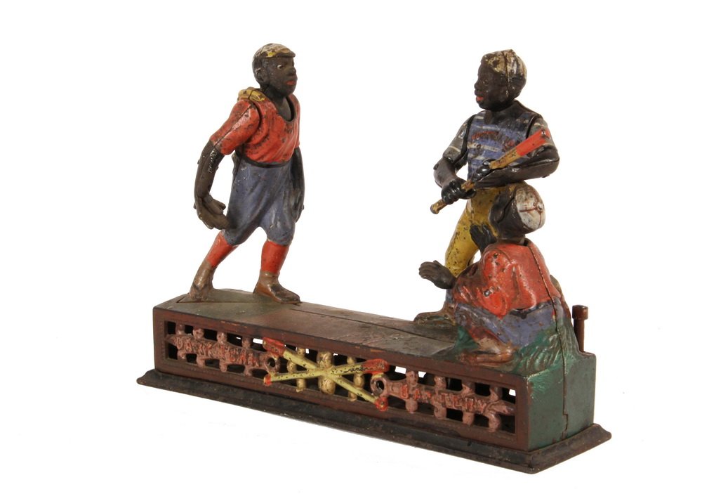 CAST IRON MECHANICAL BANK - "Dark Town Battery", by J. (1 of 9)