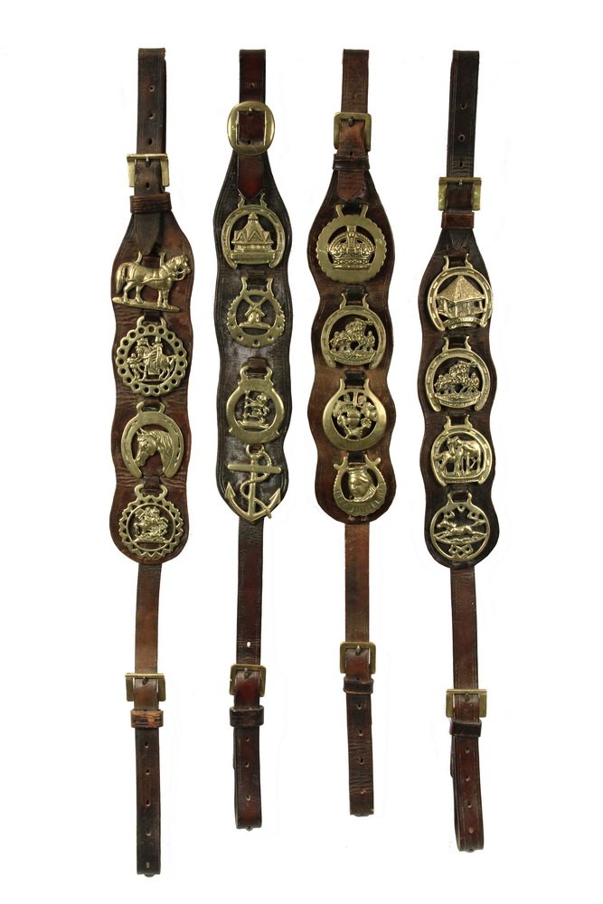 HORSE BRASSES - Four Sets of Four 19th c. Brasses on (1 of 7)