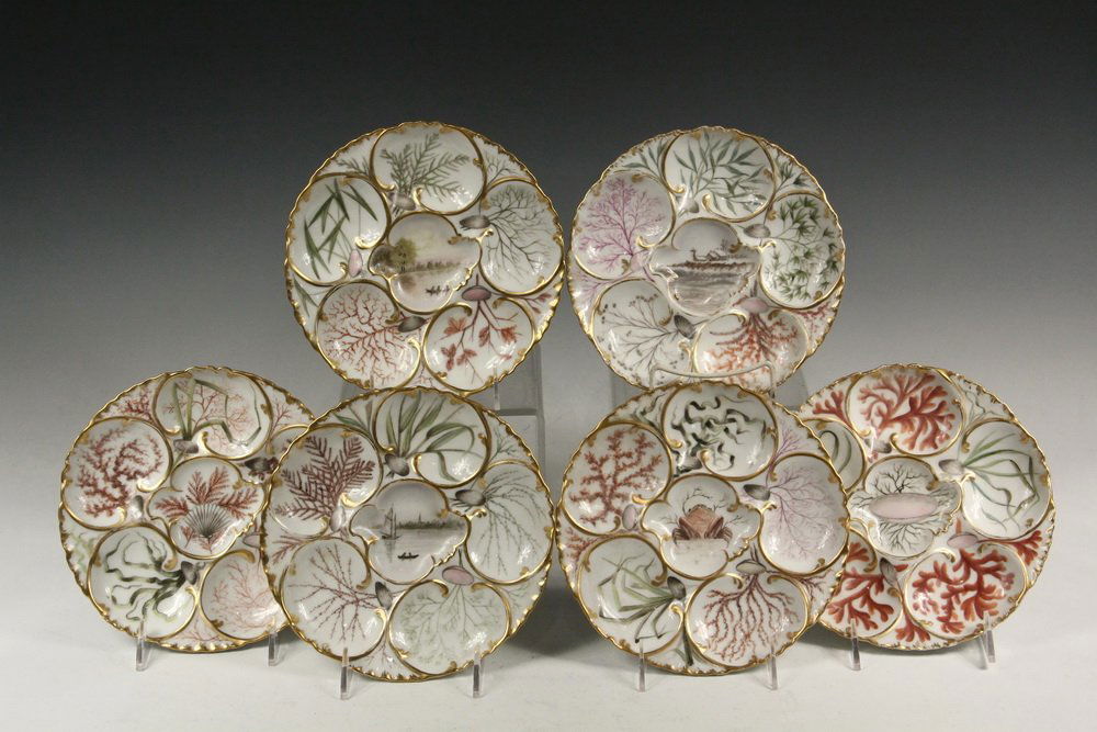 OYSTER PLATES - Set of (6) Limoges Porcelain Hand (1 of 6)