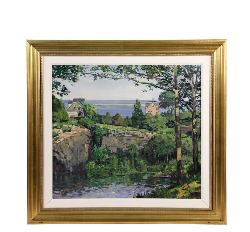 STAPELTON KEARNS (MA/ME/MN, 1952 - ) - "John Swan's: STAPELTON KEARNS (MA/ME/MN, 1952 - ) - "John Swan's Quarry", oil on canvas, signed lower left and dated 1996, titled on Bay View Gallery label verso, in gold molded frame with linen liner, OS: 34 3/4"