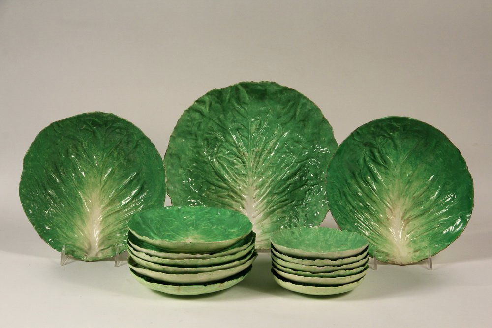 (15 PC) ITALIAN MAJOLICA SALAD SET - 19th c. Serving (1 of 3)