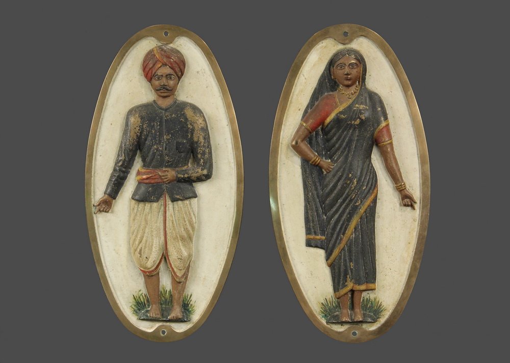 ANGLO-INDIAN TEMPLE MARKERS - 19th c. Painted Brass (1 of 2)