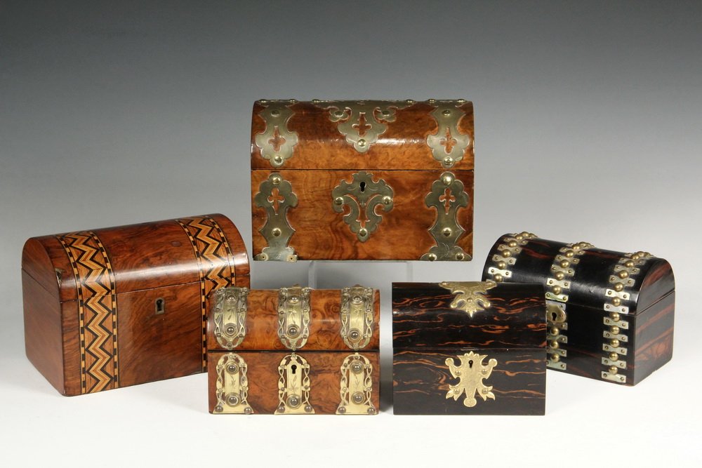 (5) FRENCH CYLINDER TOP BOXES - All 19th c, including: (1 of 2)