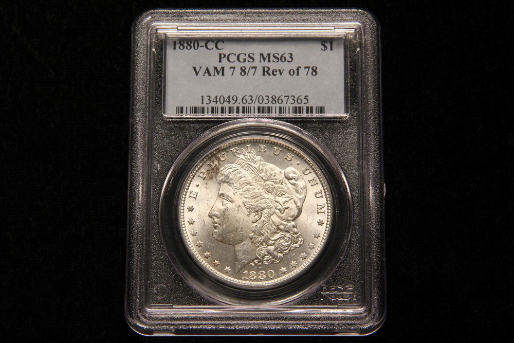 COIN - (1) 1880-CC, VAM 7 8/7 REV of 1878. PCGS MS-63. (1 of 2)