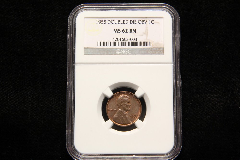 COIN - (1) 1955 Doubled Die Lincoln Cent, NGC MS 62 BN. (1 of 3)