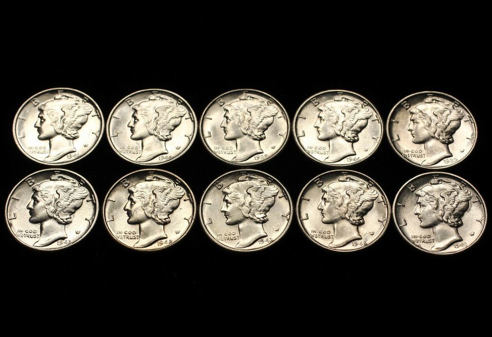 COINS - (10) Mercury Dimes include: 1939, CH BU; (1 of 2)