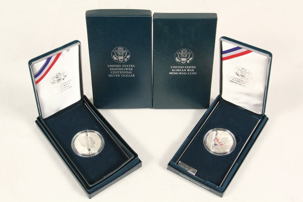 COINS - (4) Coins include: (2) 1990 Eisenhower Silver (1 of 5)
