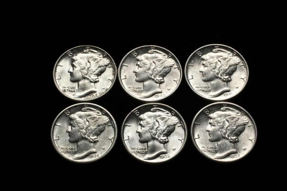 COINS - Lot of (6) Mercury Dimes: (2) 1936-D; 1938; (1 of 2)