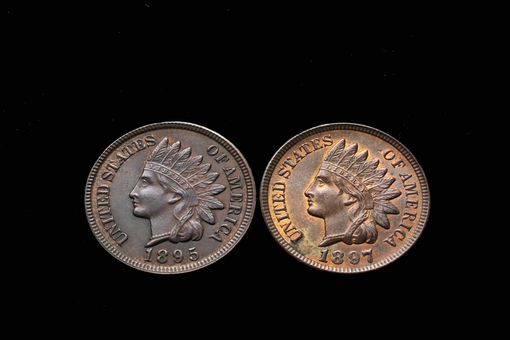 COINS - (2) Indian Head Cents, 1895 and 1897, red & (1 of 2)