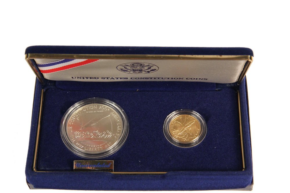 COINS - (2) Pc 1987 Constitution Coin Set includes: $5 (1 of 2)