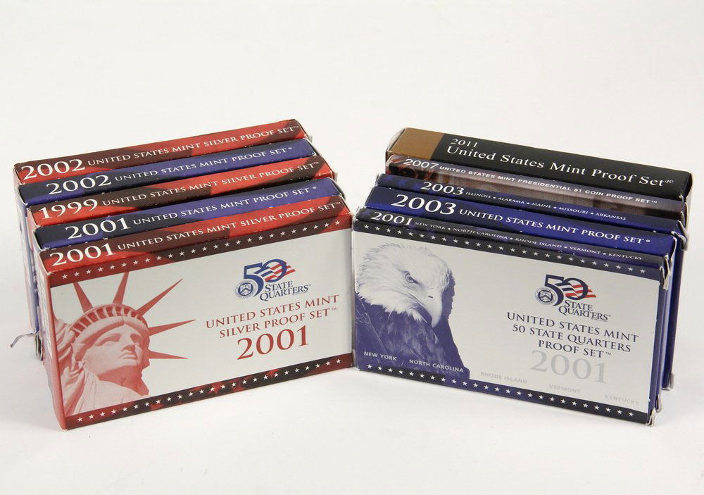 COINS - (10) US Proof Sets, includes: 1999 Silver; 2001 (1 of 1)