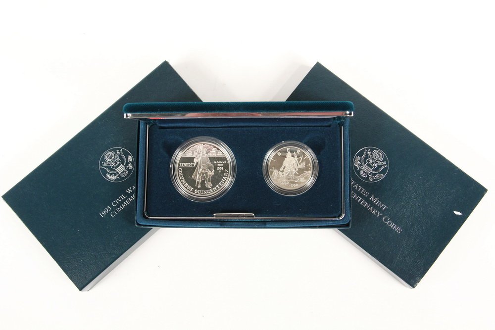COINS - (3) Sets Commemorative Silver Dollars, (1 of 1)