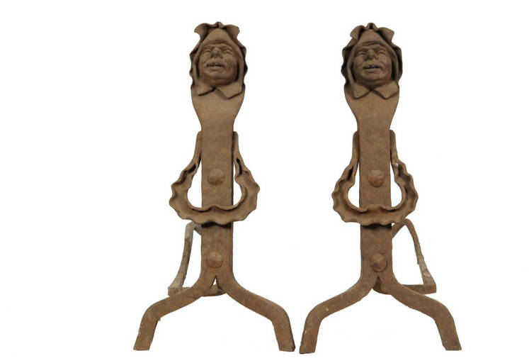Andirons Arts & Crafts Period Monk's Head Andirons In