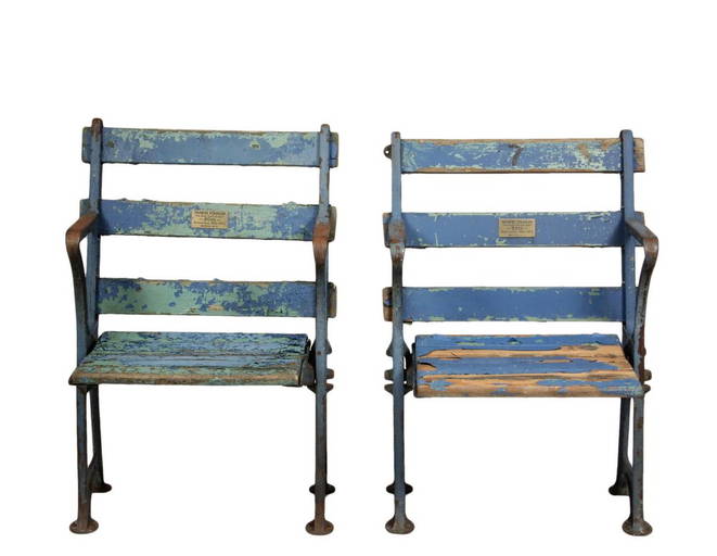 (2) Original Yankee Stadium Seats 1923 Wood And Cast