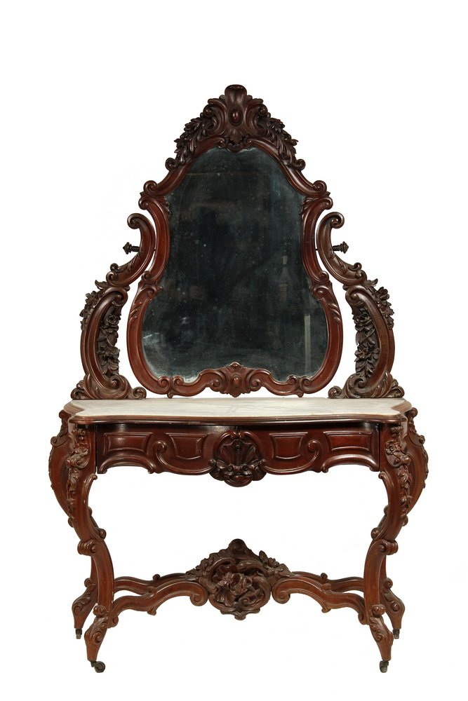 ANTEBELLUM MARBLE TOP ENTRY TABLE - Ornately Scrollwork (1 of 10)