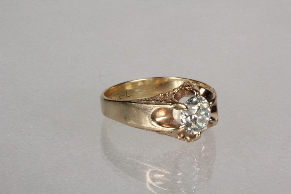 GENT'S RING - 14K Gold and Old European Cut Diamond (1 of 1)