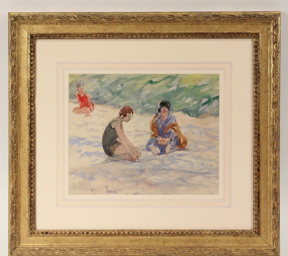 CHARLES WOODBURY (MA/ME, 1864-1940); "The Chaperone",: CHARLES WOODBURY (MA/ME, 1864-1940); "The Chaperone", pencil and watercolor on paper, unsigned, titled on Vose Galleies of Boston label verso and with July 1981 signed note from Robert C Vose III, ind