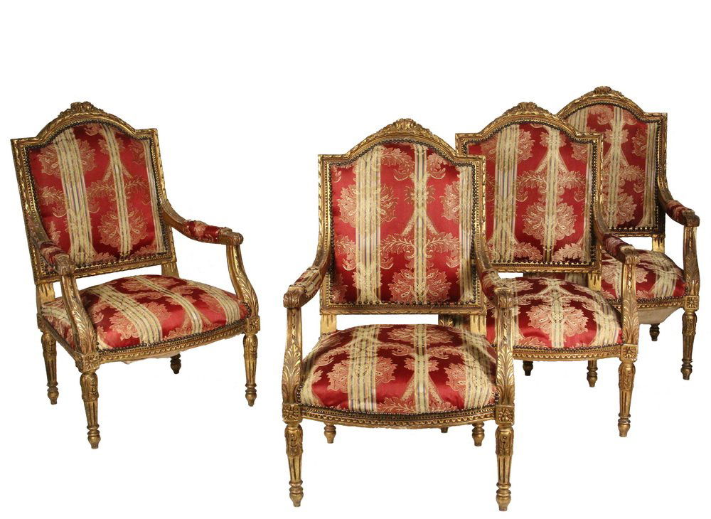 SET OF (4) FRENCH ARMCHAIRS - Louis XVI Style Gilt (1 of 3)