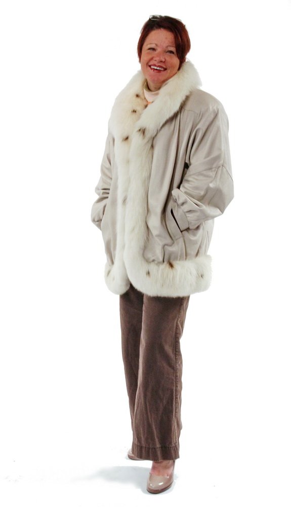 LADY'S LEATHER & FUR COAT - White Fox Fur Trimmed Buff (1 of 1)