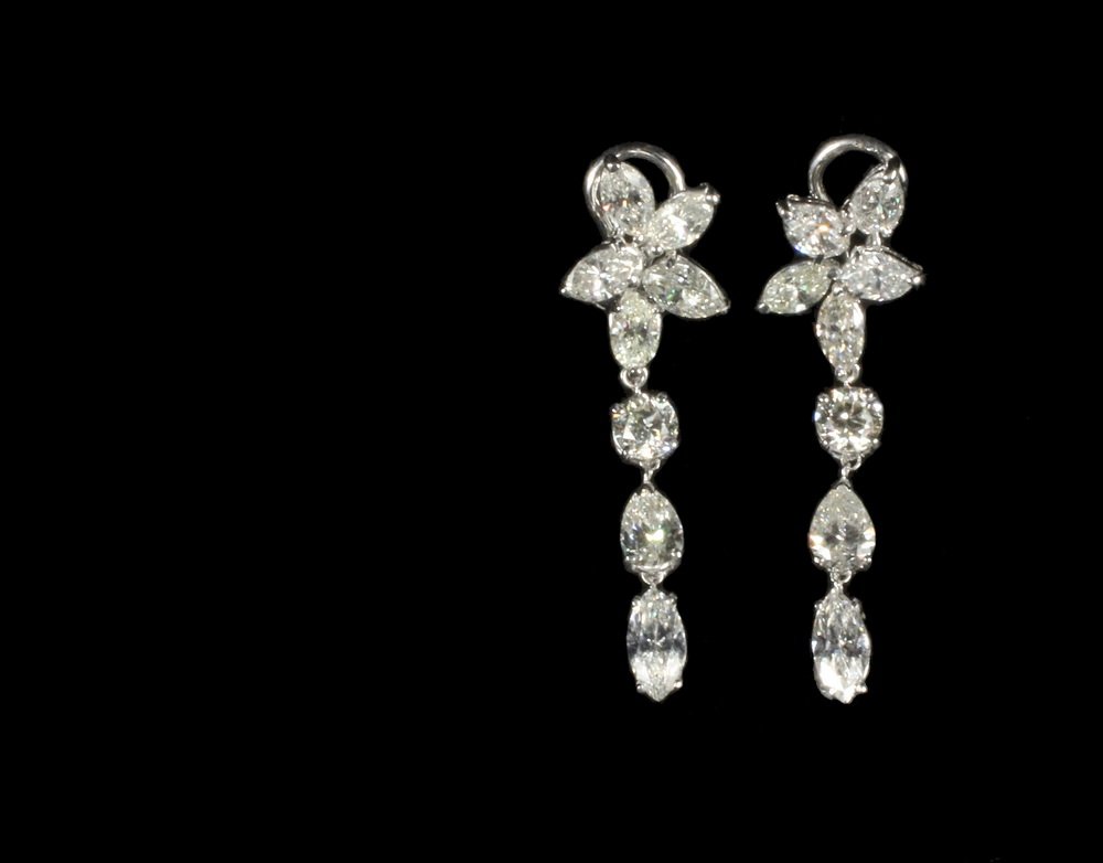EARRINGS - Platinum and Diamond Floral Design Drop (1 of 1)