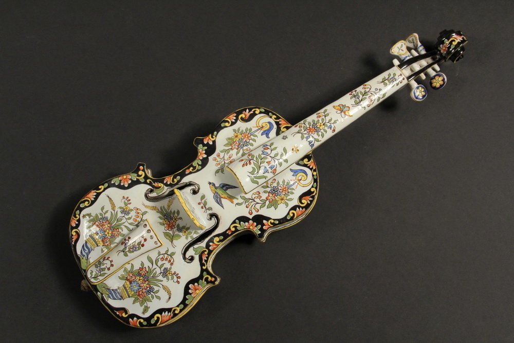 FRENCH FAIENCE VIOLIN - Decorative Pottery Musical (1 of 4)