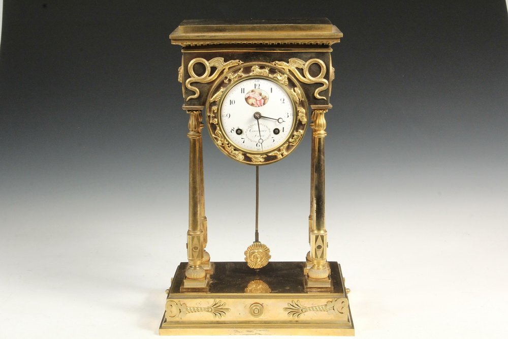 FRENCH PORTICO CLOCK - French Gilt Directoire Style (1 of 9)