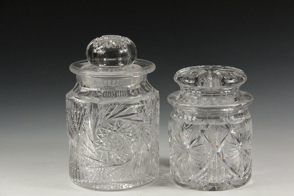 (2) CUT GLASS TOBACCO JARS - 19th c Brilliant Cut (1 of 1)