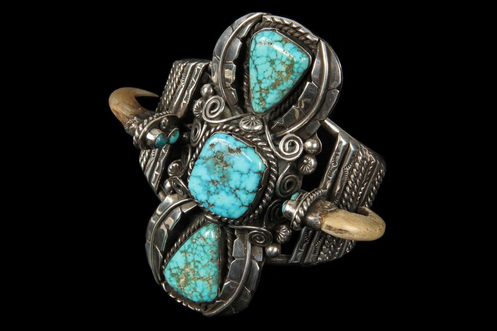 BRACELET - Large Native American Silver, Turquoise and (1 of 4)